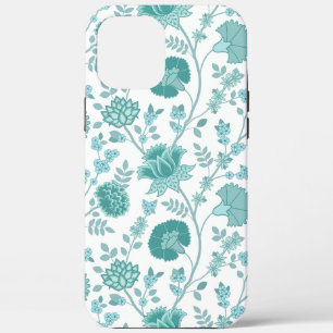 Jacobean Floral Big Pattern Teals on White iPhone 12 Pro Max Case