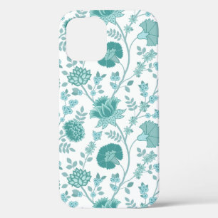 Jacobean Floral Big Pattern Teals on White iPhone 12 Pro Case