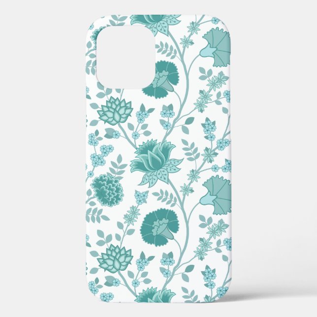 Jacobean Floral Big Pattern Teals on White Case-Mate iPhone Case (Back)