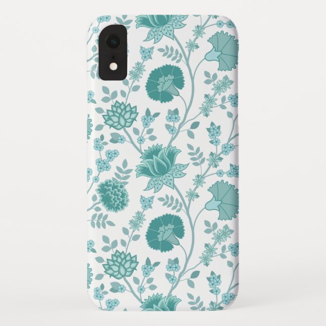 Jacobean Floral Big Pattern Teals on White Case-Mate iPhone Case (Back)
