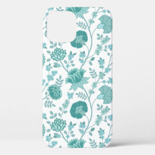 Jacobean Floral Big Pattern Teals on White iPhone 12 Pro Case