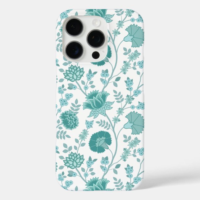 Jacobean Floral Big Pattern Teals on White Case-Mate iPhone Case (Back)