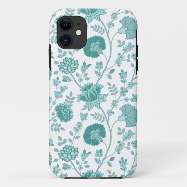 Jacobean Floral Big Pattern Teals on White Case-Mate iPhone Case (Back)