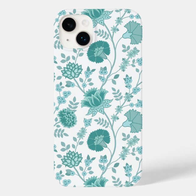 Jacobean Floral Big Pattern Teals on White Case-Mate iPhone Case (Back)
