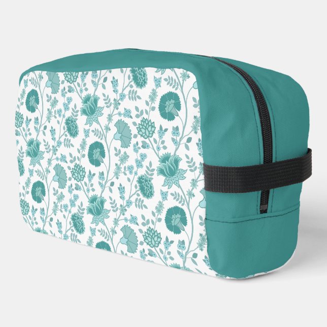 Jacobean Floral Big Pattern Teals on White Dopp Kit (Left Corner)