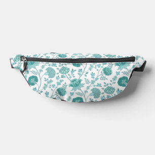 Jacobean Floral Big Pattern Teals on White Fanny Pack