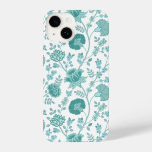 Jacobean Floral Big Pattern Teals on White iPhone 14 Case