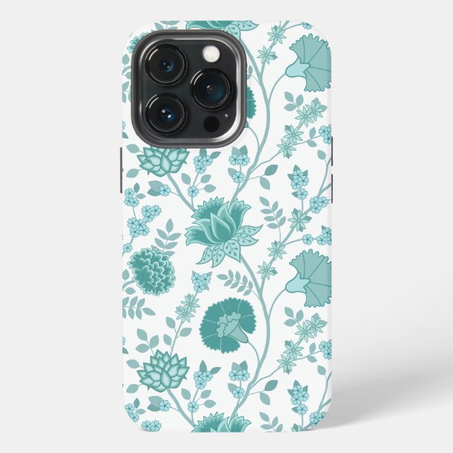 Jacobean Floral Big Pattern Teals on White iPhone Case (Back)