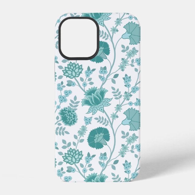 Jacobean Floral Big Pattern Teals on White iPhone Case (Back)