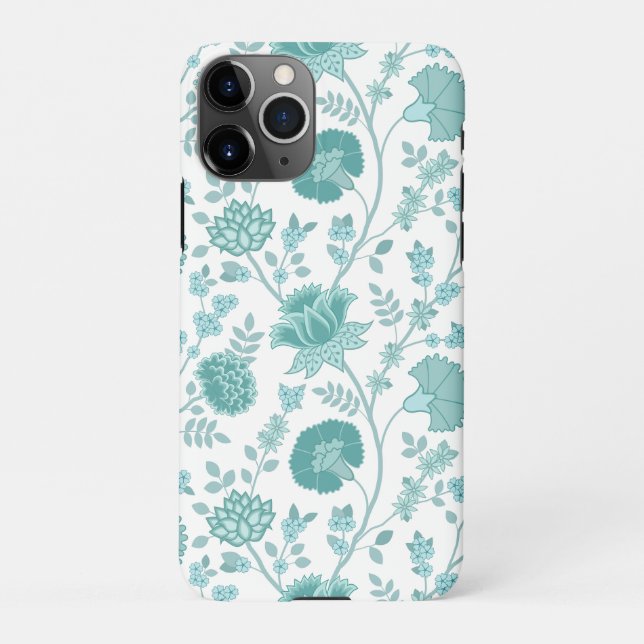Jacobean Floral Big Pattern Teals on White iPhone Case (Back)