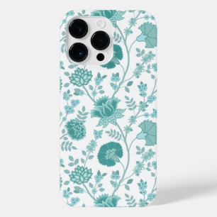 Jacobean Floral Big Pattern Teals on White iPhone 14 Pro Max Case