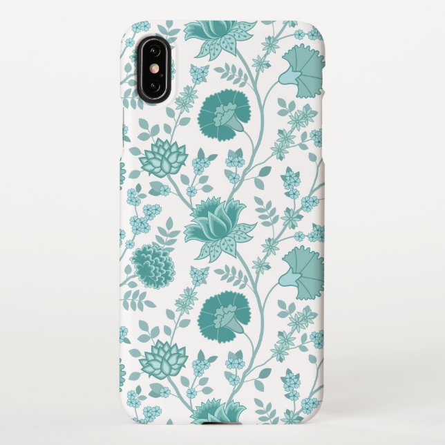 Jacobean Floral Big Pattern Teals on White iPhone Case (Back)