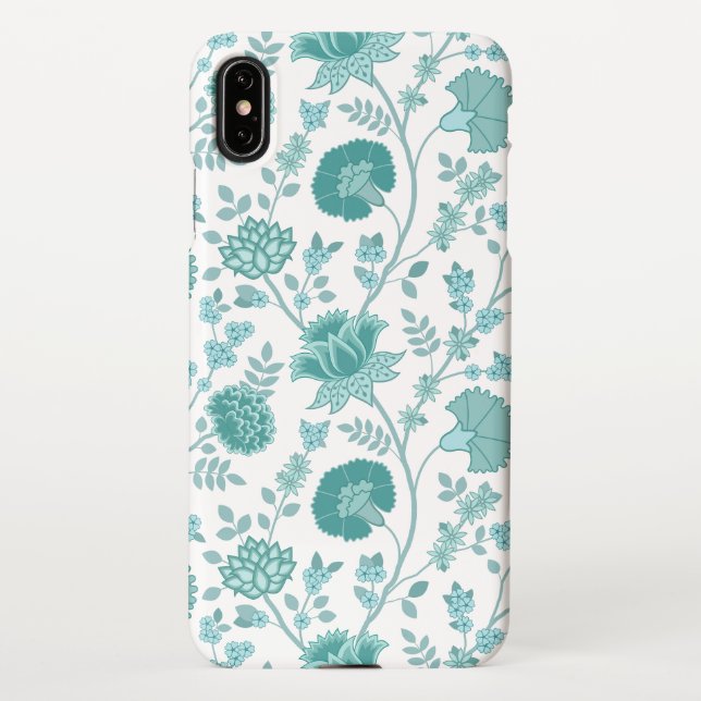 Jacobean Floral Big Pattern Teals on White iPhone Case (Back)