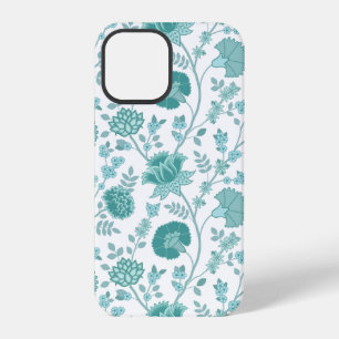 Jacobean Floral Big Pattern Teals on White iPhone 12 Pro Case