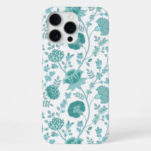 Jacobean Floral Big Pattern Teals on White iPhone 16 Pro Max Case