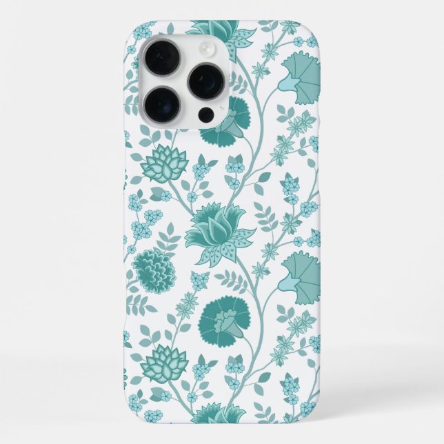 Jacobean Floral Big Pattern Teals on White iPhone Case (Back)