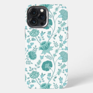 Jacobean Floral Big Pattern Teals on White iPhone 13 Pro Max Case
