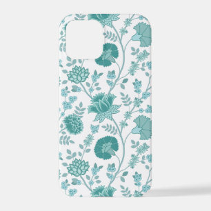 Jacobean Floral Big Pattern Teals on White iPhone 12 Pro Case