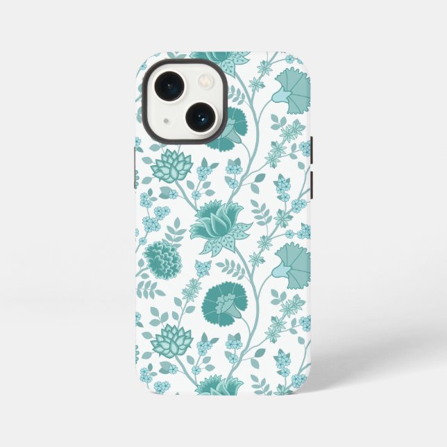Jacobean Floral Big Pattern Teals on White iPhone Case (Back)