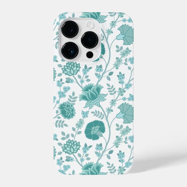 Jacobean Floral Big Pattern Teals on White iPhone Case (Back)