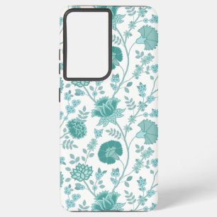 Jacobean Floral Big Pattern Teals on White Samsung Galaxy Case