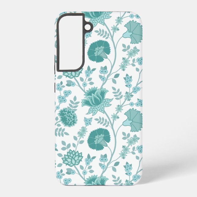 Jacobean Floral Big Pattern Teals on White Samsung Galaxy S22+ Case (Back)