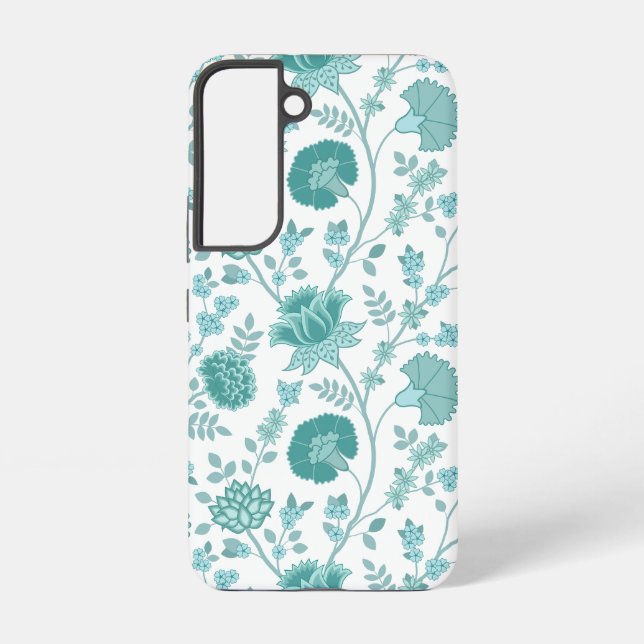 Jacobean Floral Big Pattern Teals on White Samsung Galaxy S22 Case (Back)