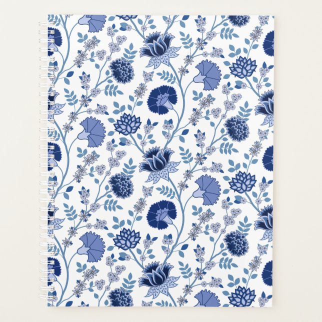 Jacobean floral blues sur blanc (Devant)