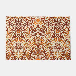 Jacobean Floral Damask, Beige and Chocolate Brown Doormat