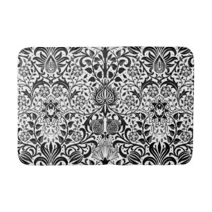 Jacobean Floral Damask, Black, White and Grey  Bath Mat