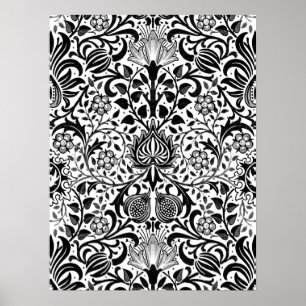 Jacobean Floral Damask, Black, White and Grey Pos Poster