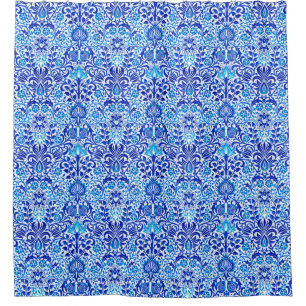 Jacobean Floral Damask, Cobalt Blue and White