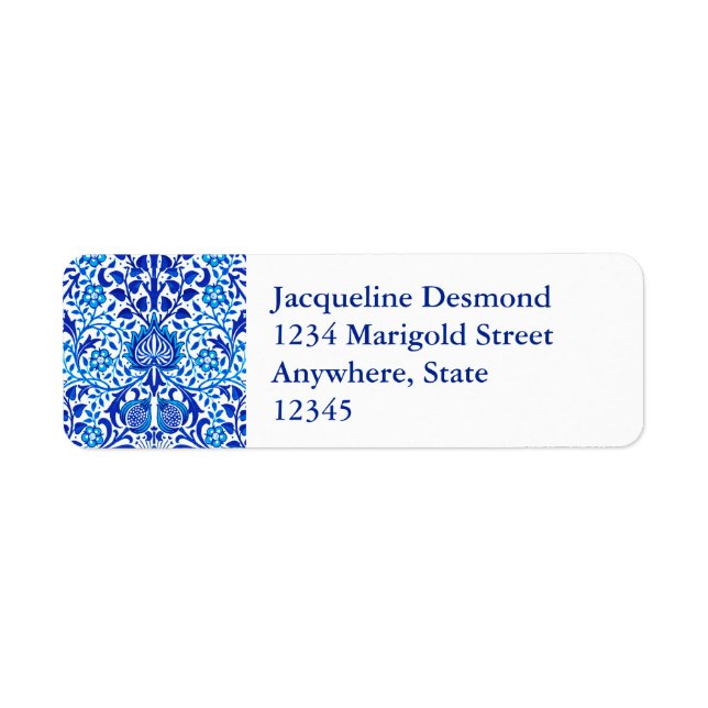 Jacobean Floral Damask, Cobalt Blue and White (Front)