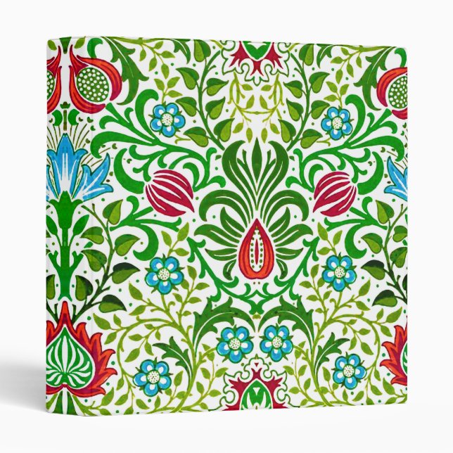 Jacobean Floral Damask, Green and Coral Red Binder (Front/Spine)