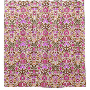 Jacobean Floral Damask, Pink, Violet and Brown 