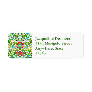 Jacobean Floral Damask, vert et corail rouge