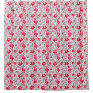 Jacobean Floral, Deep Red, Pink and Grey