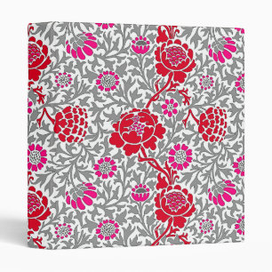Jacobean Floral , Deep Red Pink and Grey Binder