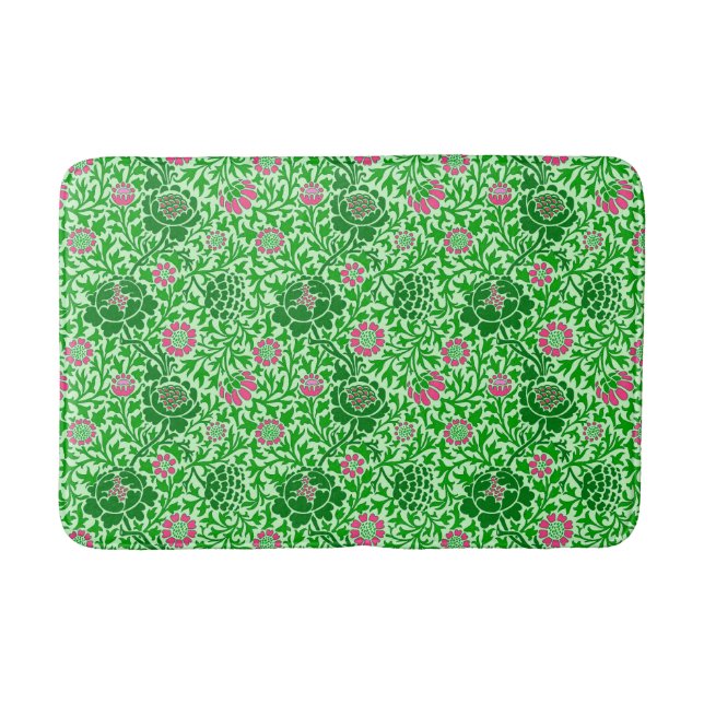 Jacobean Floral, Emerald and Lime Green Bath Mat (Front)