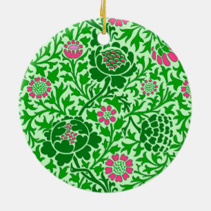 Jacobean Floral, Emerald and Lime Green Ceramic Ornament