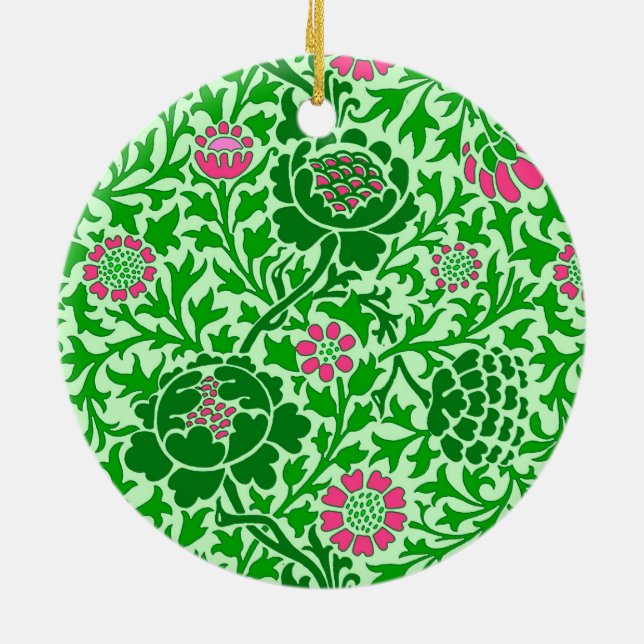 Jacobean Floral, Emerald and Lime Green Ceramic Ornament (Back)