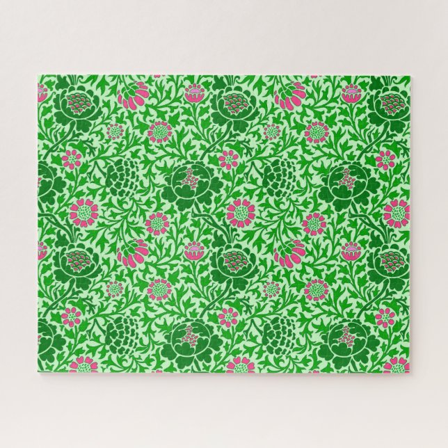 Jacobean Floral, Emerald and Lime Green Jigsaw Puzzle (Horizontal)