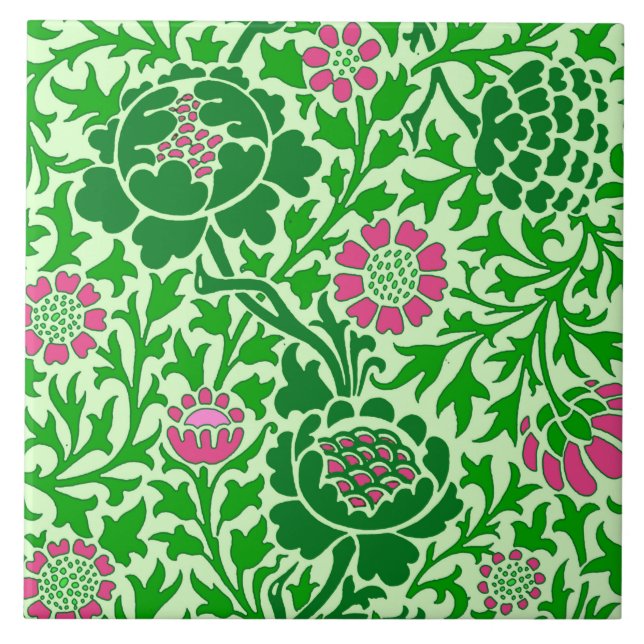 Jacobean Floral , Emerald and Lime Green Tile (Front)