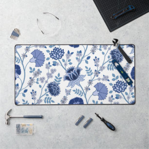 Jacobean Floral Lg Motif Bleu sur Blanc