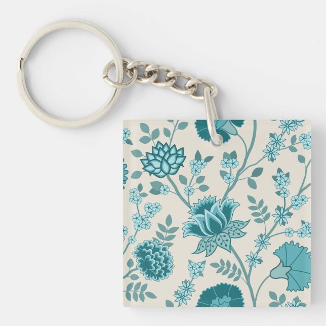 Jacobean Floral Lg Motif Teals sur Crème (Devant)