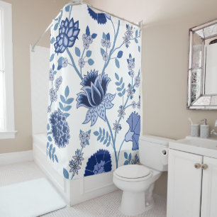 Jacobean Floral Lg Pattern Blue on White