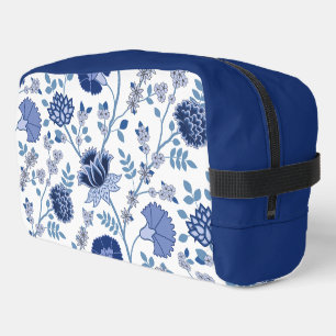 Jacobean Floral Lg Pattern Blue on White Dopp Kit