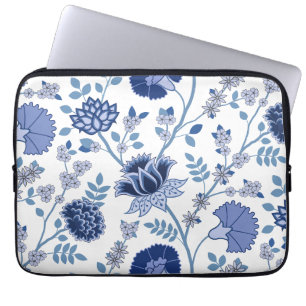 Jacobean Floral Lg Pattern Blue on White Laptop Sleeve