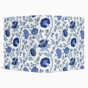 Jacobean Floral Lg Pattern Blues on White Binder