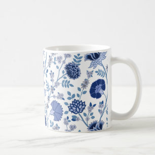 Jacobean Floral Lg Pattern Blues on White Coffee Mug